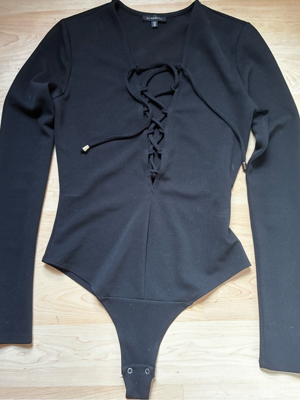 Dynamite Black Lace-Up Long Sleeve Bodysuit